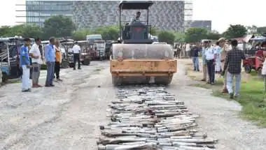 Jaipur Police Crushes Modified Silencers with Road Roller, Sends Stern Warning